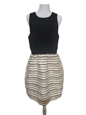 J.Crew Womens 10 Empire Waist Dress Black Gold Stripe  Sleeveless .